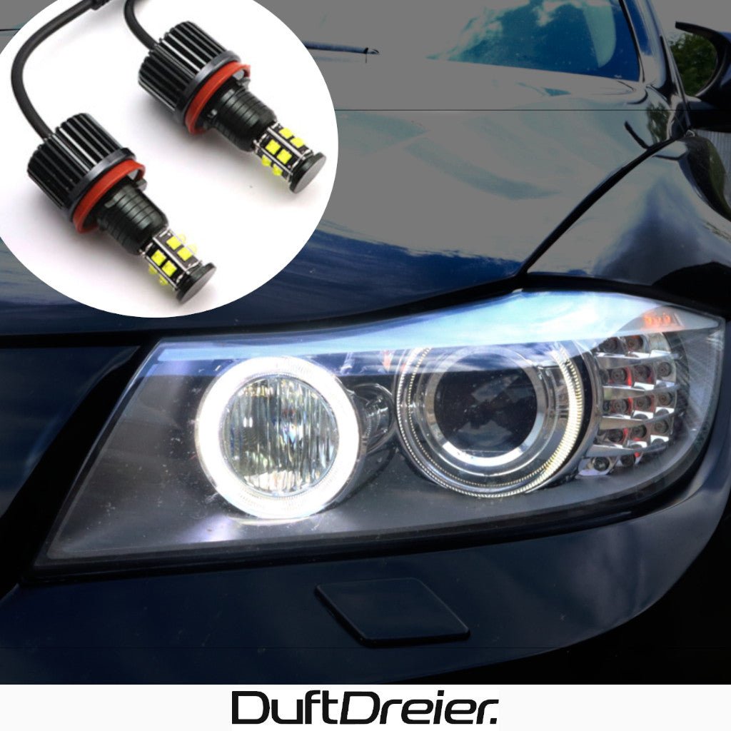 Angel Eyes Scheinwerfer Set, geeignet für 3er BMW E90 E91 Limousine Touring (5/2005-9/2008). Ausführung: Klarglas Schwarz