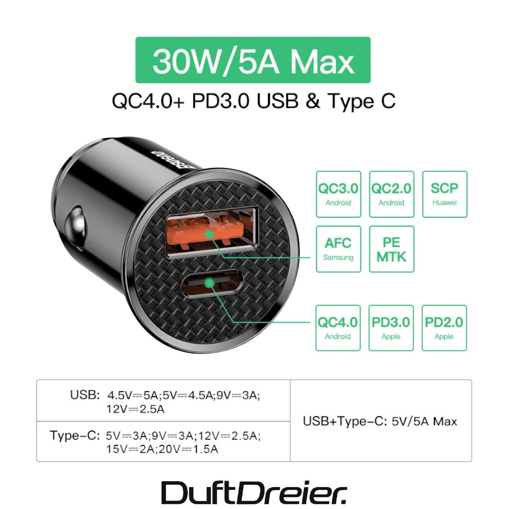 Auto USB/Typ C Schnellladegerät (30W/5A)